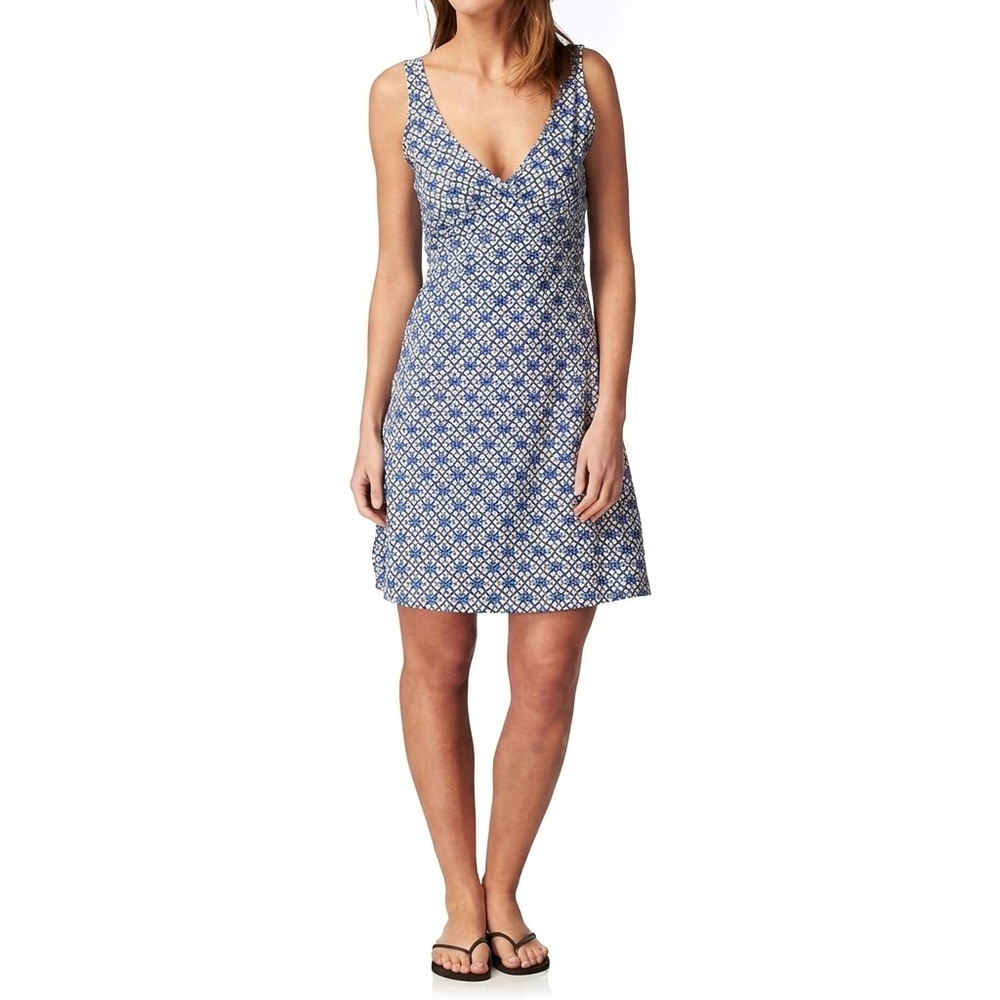 Patagonia Margot Dress | Organic Cotton | Small | Blue White Geometric